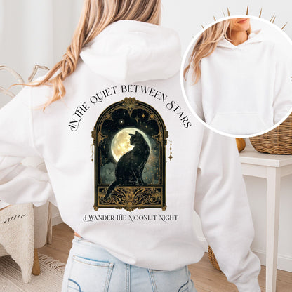 Hoodie White / S In the Quiet Between Stars Moonlit Cat Hoodie The Mystic Eden