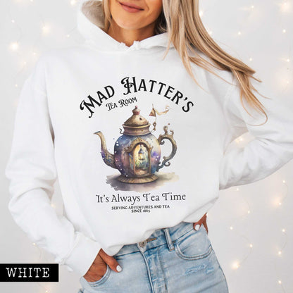 Hoodie White / S It's Always Tea Time - Mad Hatter's Tea Room Hoodie The Mystic Eden