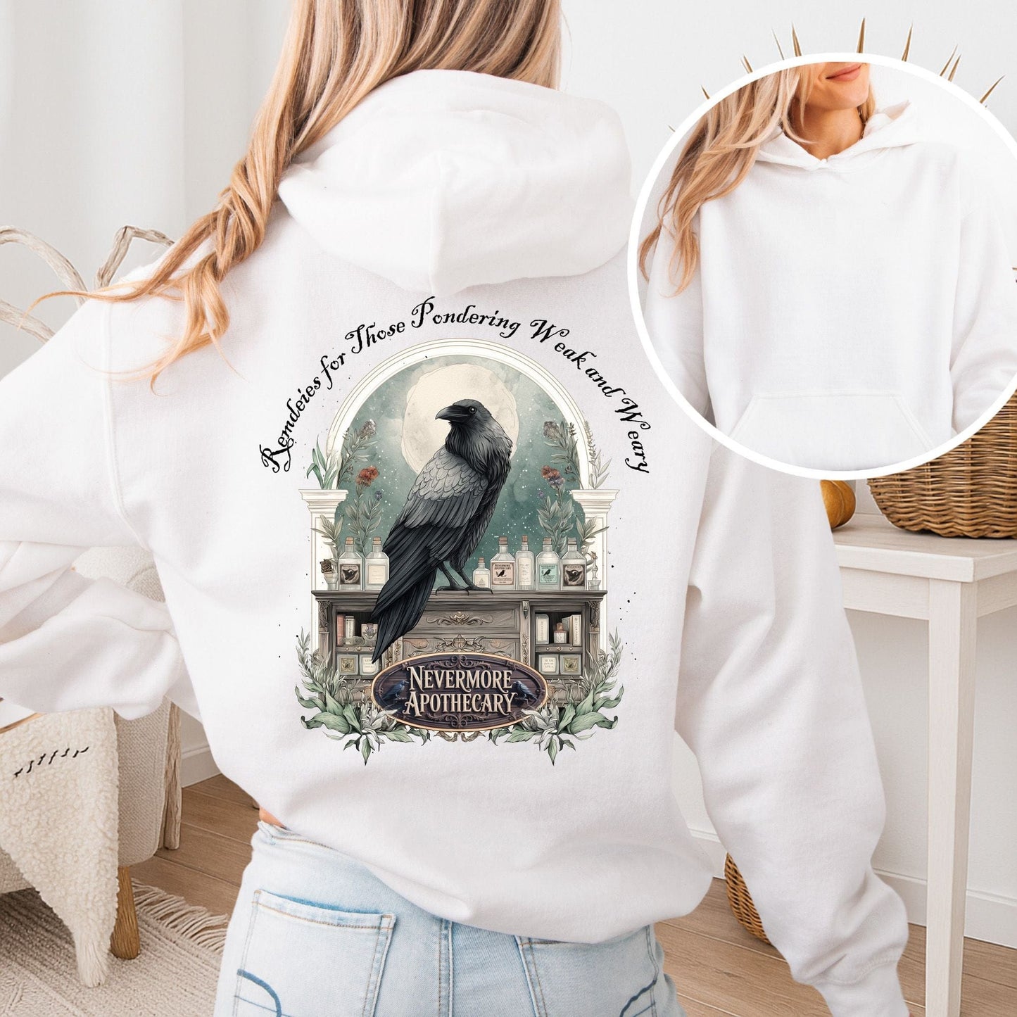 Hoodie White / S Nevermore Apothecary Edgar Allan Poe Hoodie The Mystic Eden