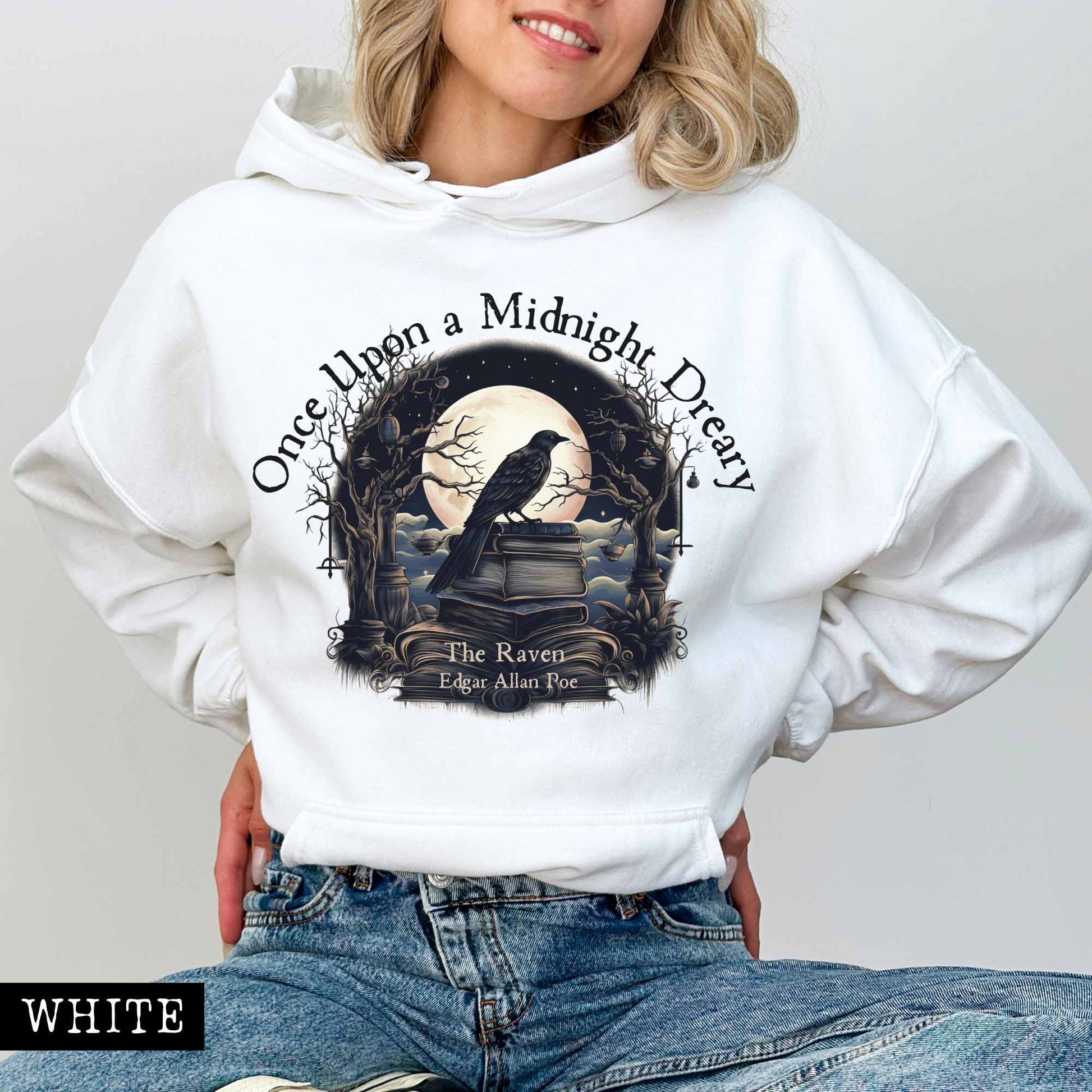 Hoodie White / S Once Upon a Midnight Dreary Edgar Allan Poe Hoodie The Mystic Eden