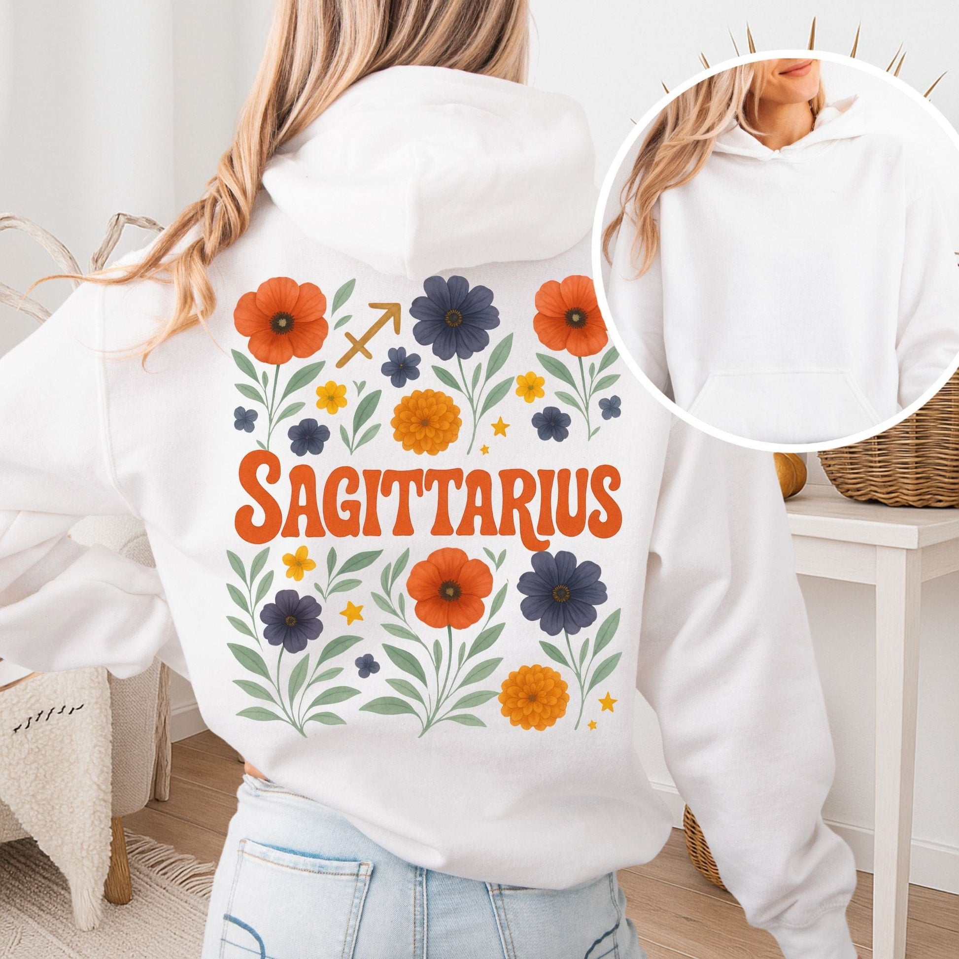 Hoodie White / S Sagittarius Hoodie – Retro Floral Zodiac Sweatshirt The Mystic Eden