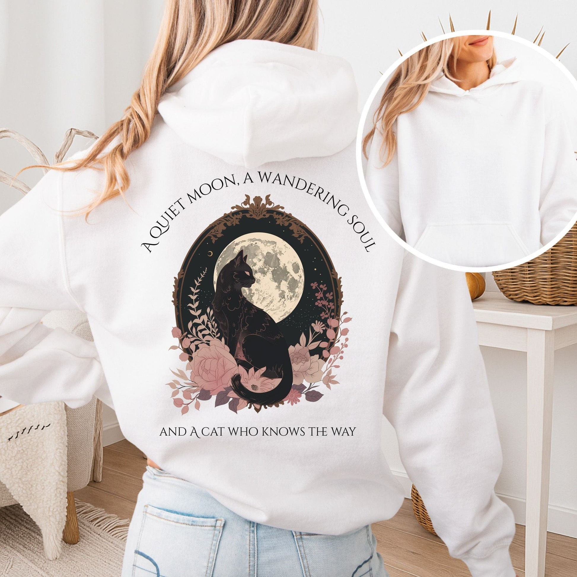 Hoodie White / S The Cat Who Knows the Way Poetry Hoodie The Mystic Eden