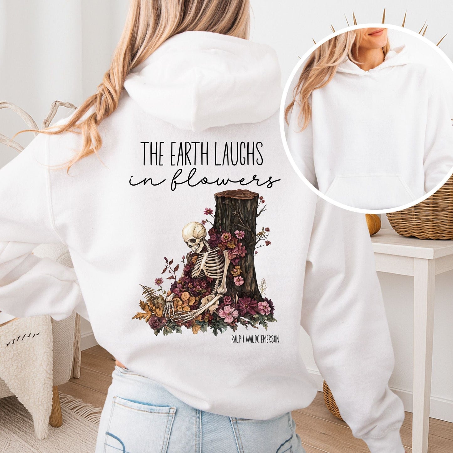 Hoodie White / S The Earth Laughs in Flowers Ralph Waldo Emerson Hoodie The Mystic Eden