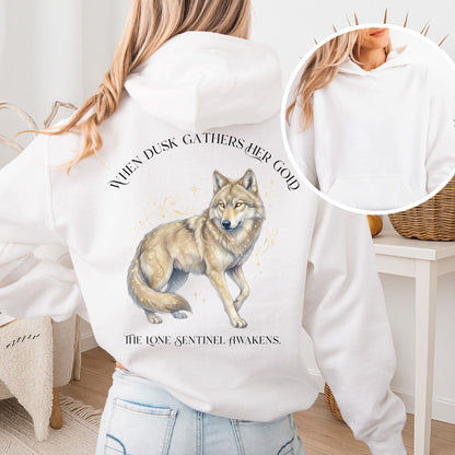 Hoodie White / S When Dusk Gathers Her Gold Mystical Wolf Hooded Sweatshirt The Mystic Eden