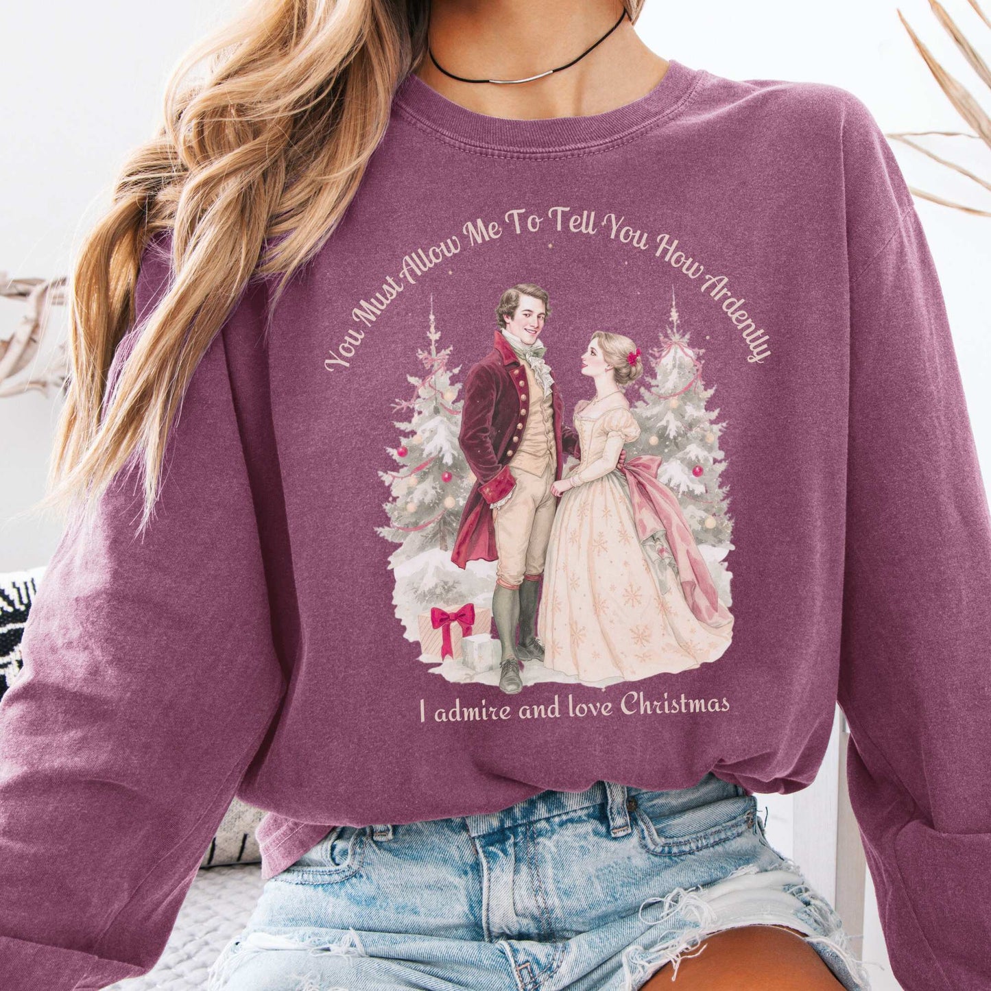 Long-sleeve Berry / S Admire & Love Christmas - Pride & Prejudice Christmas Long Sleeve Shirt The Mystic Eden