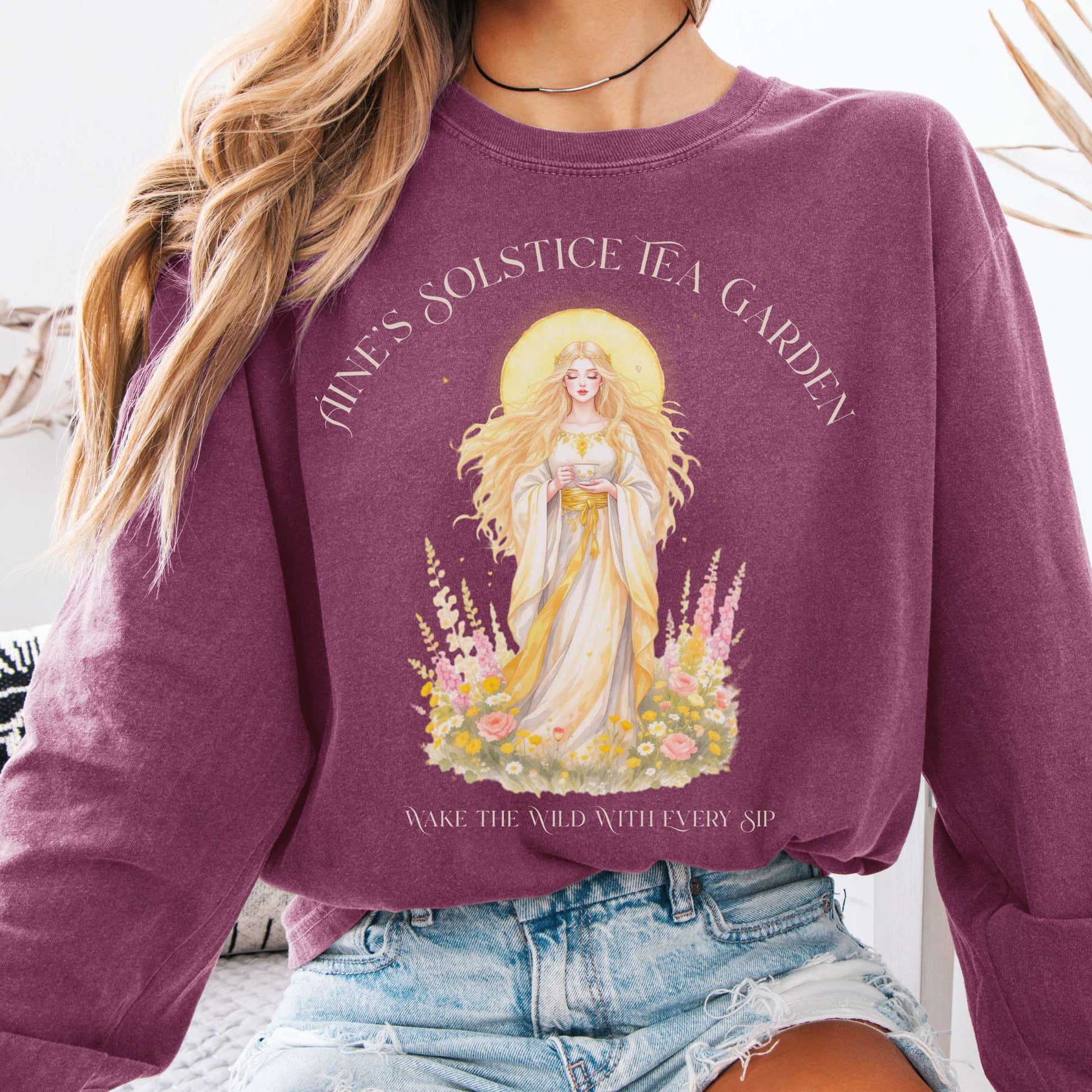 Long-sleeve Berry / S Áine’s Solstice Tea Garden Celtic Goddess Long Sleeve The Mystic Eden