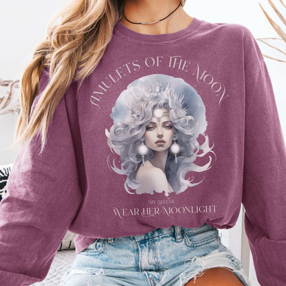 Long-sleeve Berry / S Amulets of the Moon By Selene Goddess Long Sleeve T-Shirt The Mystic Eden