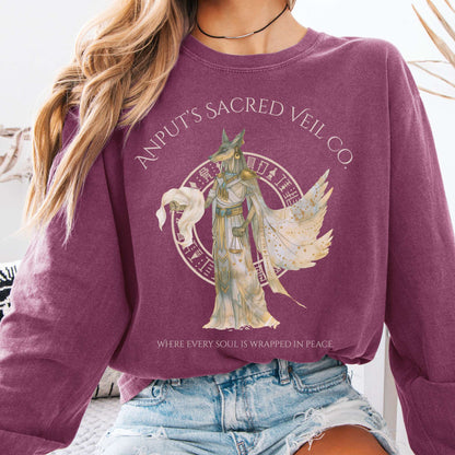 Long-sleeve Berry / S Anputs Sacred Veil Co Egyptian Mythology Long Sleeve Tee The Mystic Eden