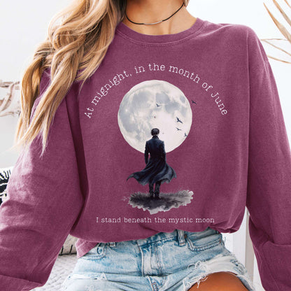 Long-sleeve Berry / S Beneath the Mystic Moon Edgar Allan Poe Long Sleeve Tee The Mystic Eden