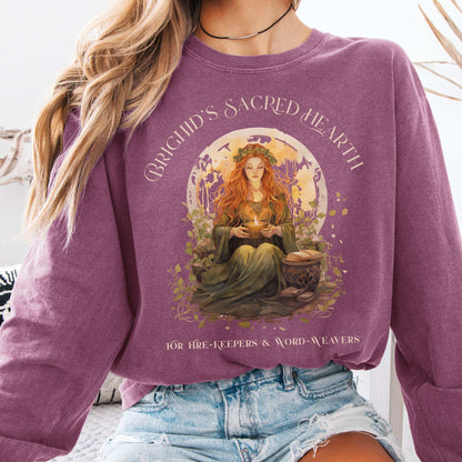 Long-sleeve Berry / S Brighid's Sacred Hearth Goddess Long Sleeve T-Shirt The Mystic Eden