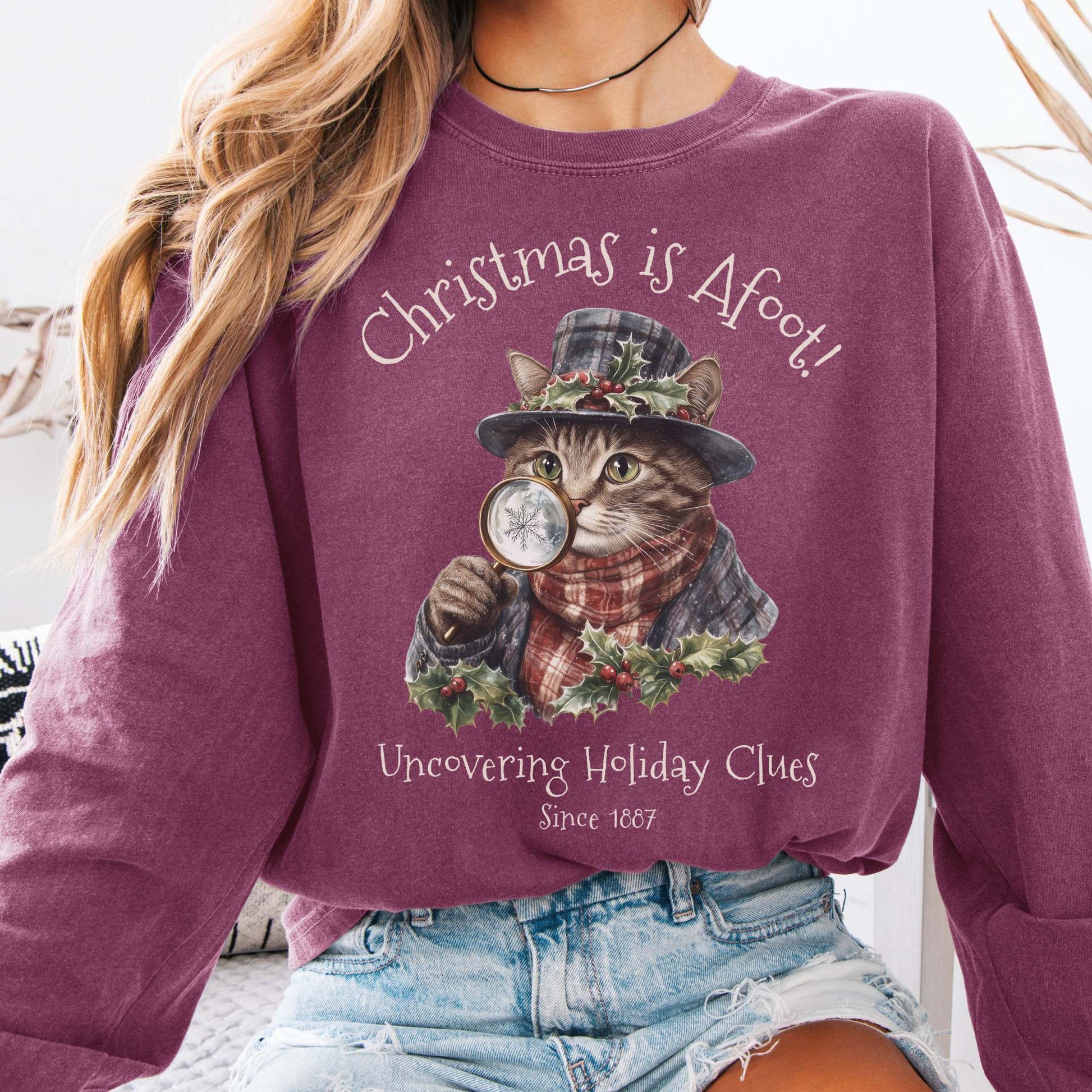 Long-sleeve Berry / S Christmas is Afoot! Sherlock Holmes Christmas Long Sleeve Tee The Mystic Eden