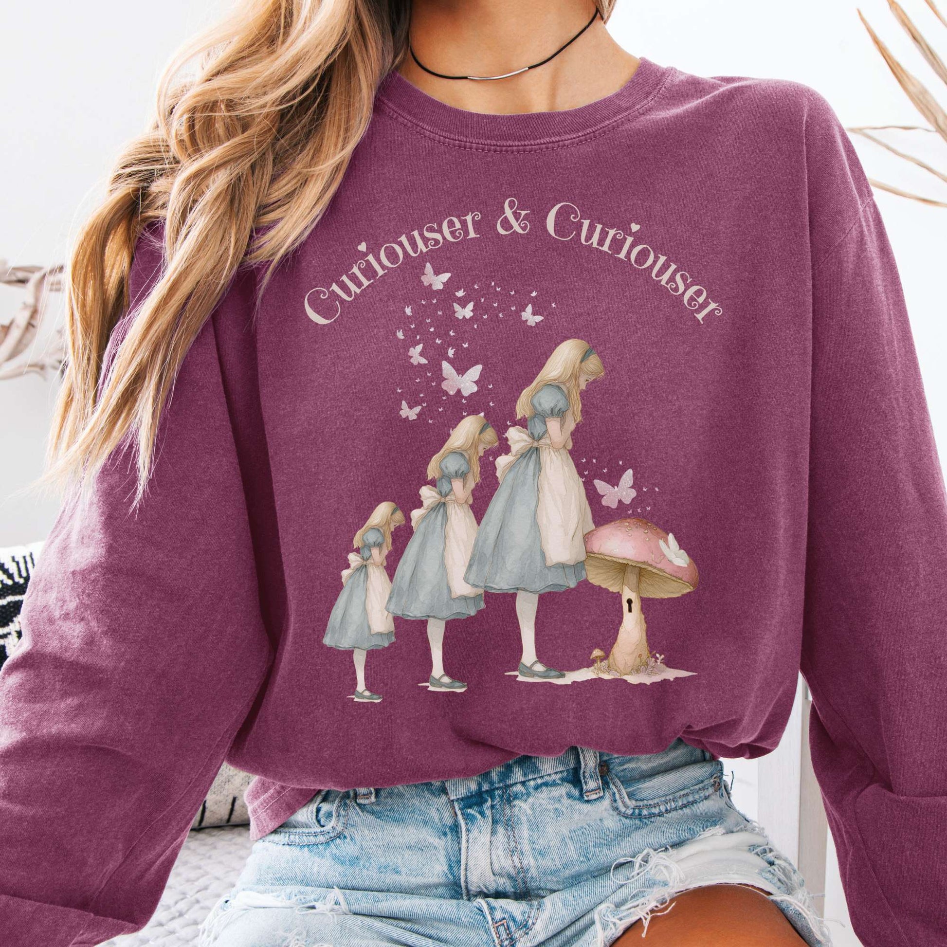 Long-sleeve Berry / S Curiouser and Curiouser Alice Long Sleeve Tee The Mystic Eden