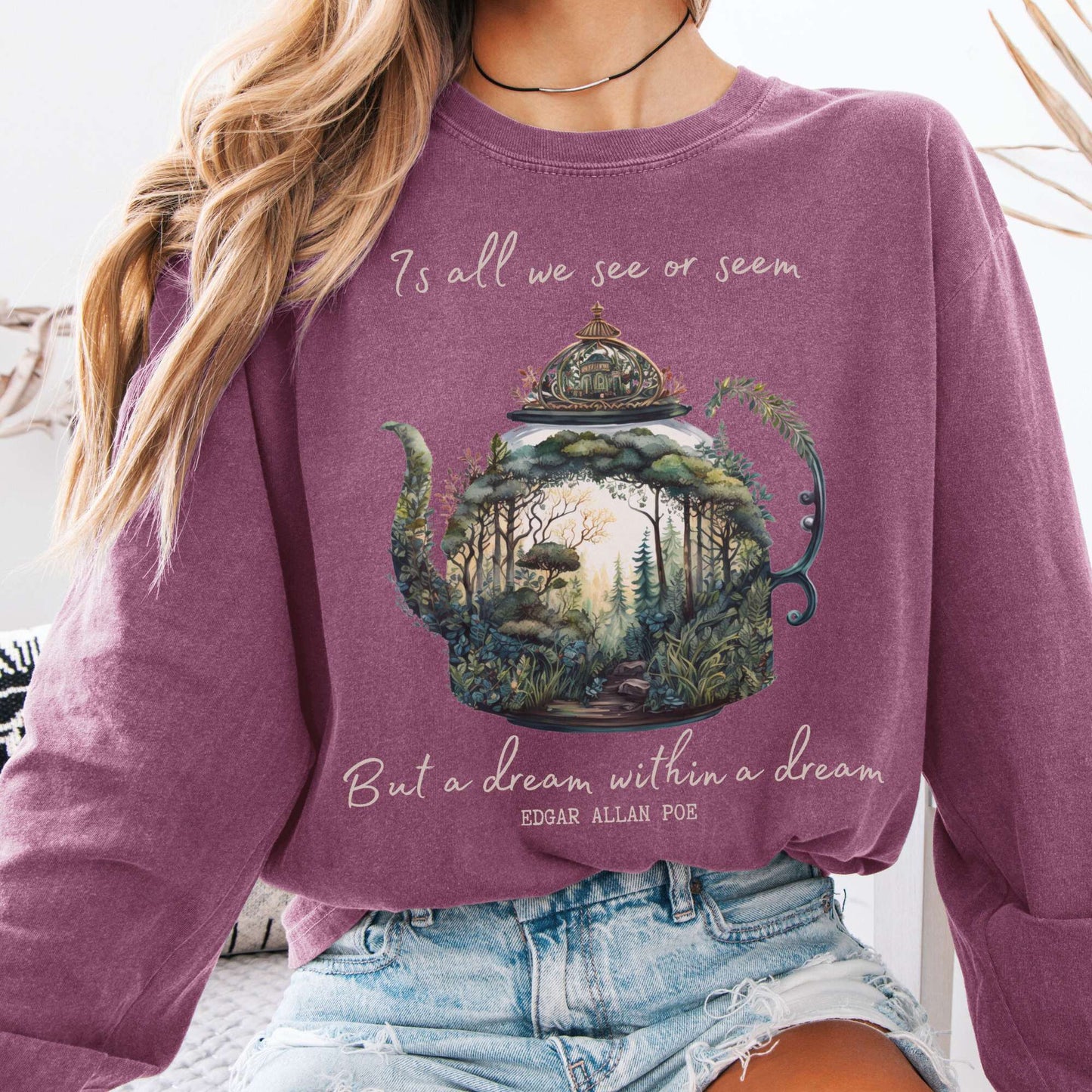 Long-sleeve Berry / S Dream Within A Dream Poe Long Sleeved Shirt The Mystic Eden