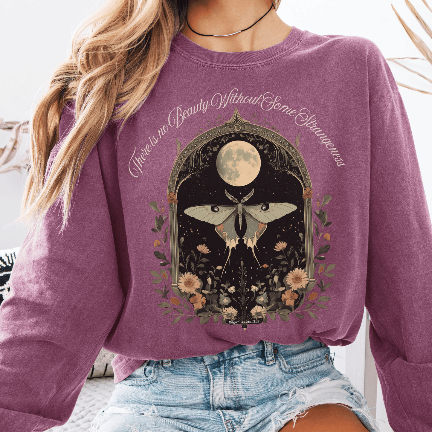 Long-sleeve Berry / S Edgar Allan Poe Long Sleeve Shirt There is no Beauty Without Some Strangeness The Mystic Eden