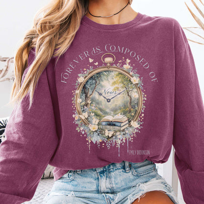 Long-sleeve Berry / S Forever Is Composed of Nows Emily Dickinson Long Sleeve Tee The Mystic Eden