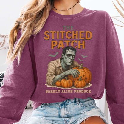 Long-sleeve Berry / S Frankenstein's The Stitched Patch: Barely Alive Produce Long Sleeve Shirt The Mystic Eden