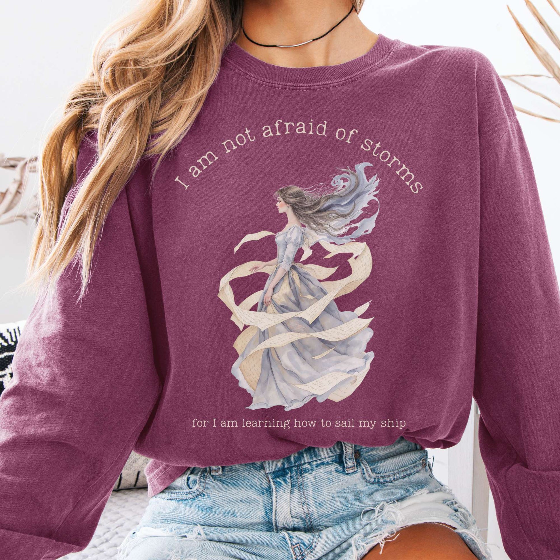 Long-sleeve Berry / S I Am Not Afraid of Storms Little Women Long Sleeve Tee The Mystic Eden
