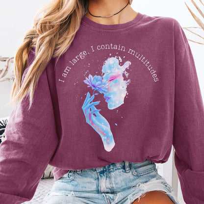 Long-sleeve Berry / S I Contain Multitudes Walt Whitman Long Sleeve Tee The Mystic Eden