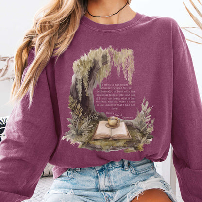 Long-sleeve Berry / S I Went to the Woods Henry David Thoreau Long Sleeve Tee The Mystic Eden