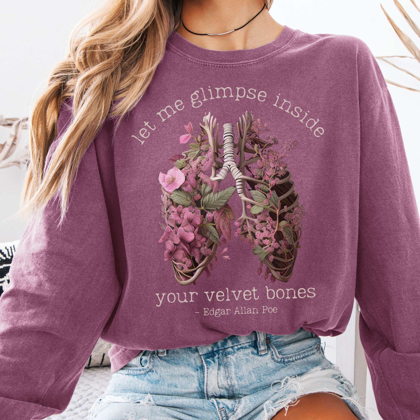Long-sleeve Berry / S Let Me Glimpse Inside Your Velvet Bones Poe Long Sleeved Shirt The Mystic Eden