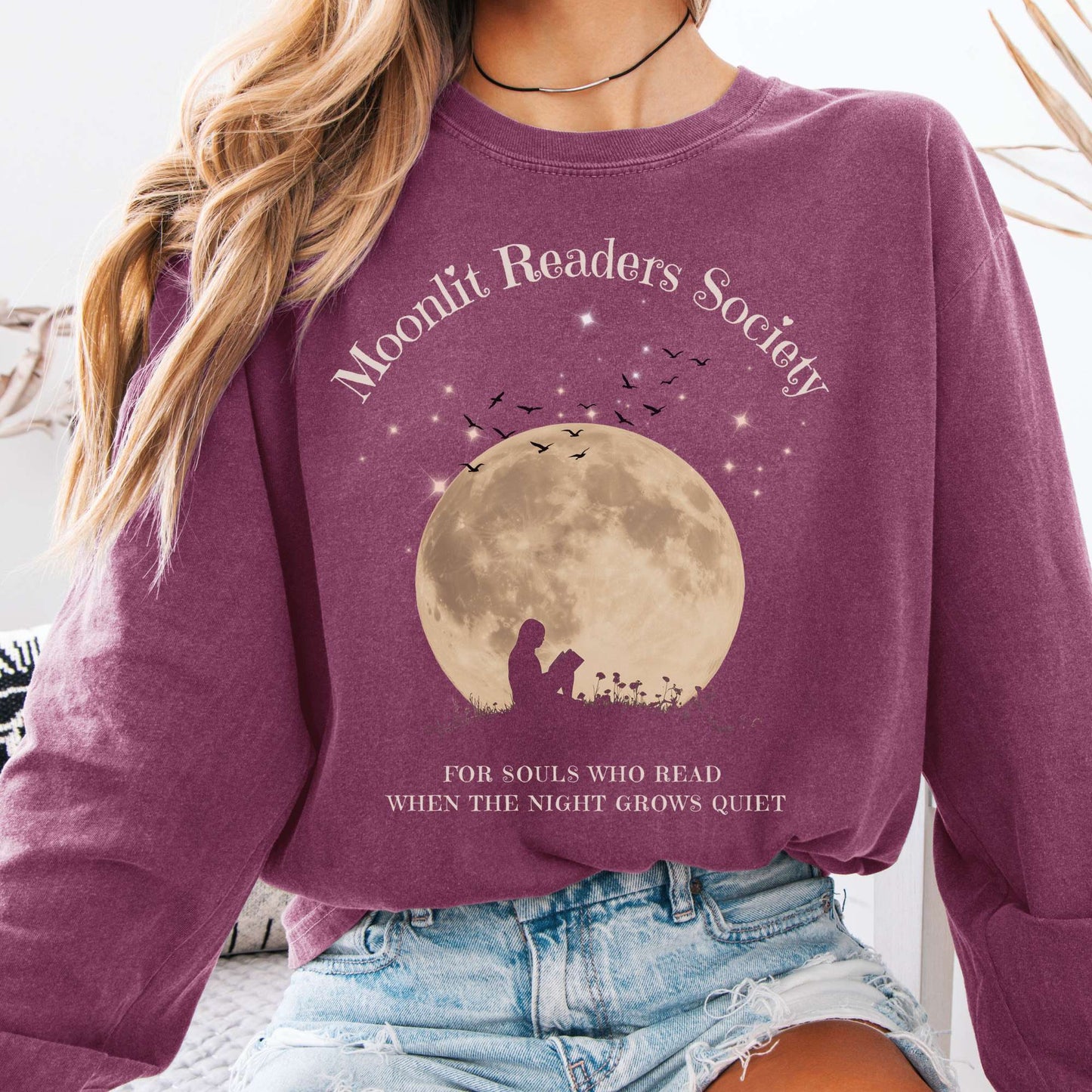 Long-sleeve Berry / S Moonlit Readers Society Long Sleeve Tee The Mystic Eden