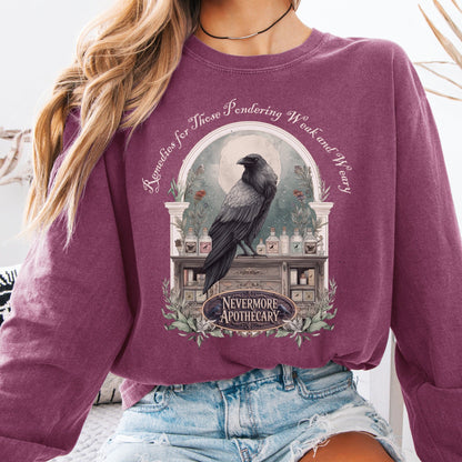 Long-sleeve Berry / S Nevermore Apothecary Edgar Allan Poe Long Sleeve Tee The Mystic Eden