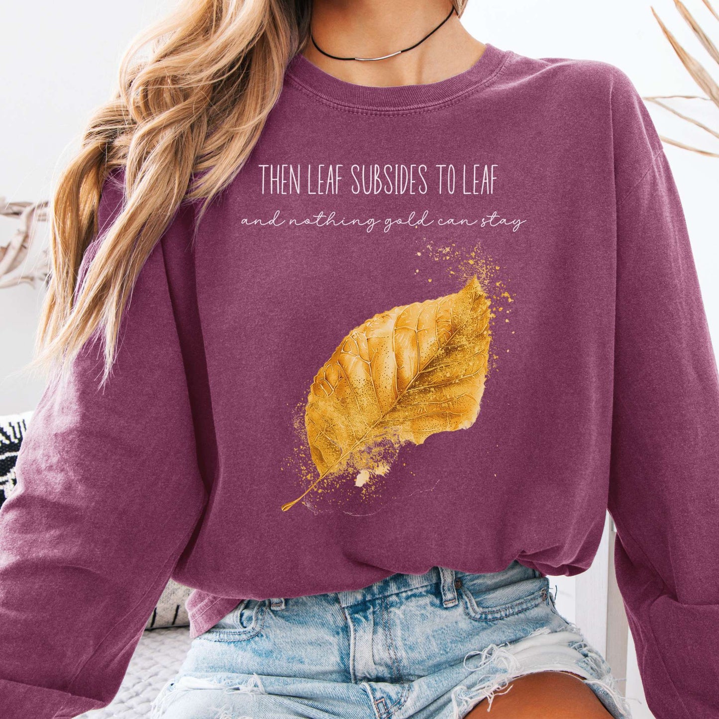 Long-sleeve Berry / S Nothing Gold Can Stay Robert Frost Long Sleeve Tee The Mystic Eden