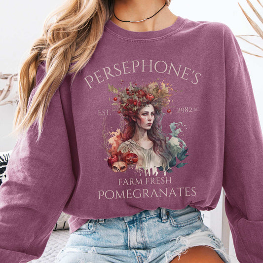 Long-sleeve Berry / S Persephone's Farm Fresh Pomegranates Long Sleeve T-Shirt The Mystic Eden