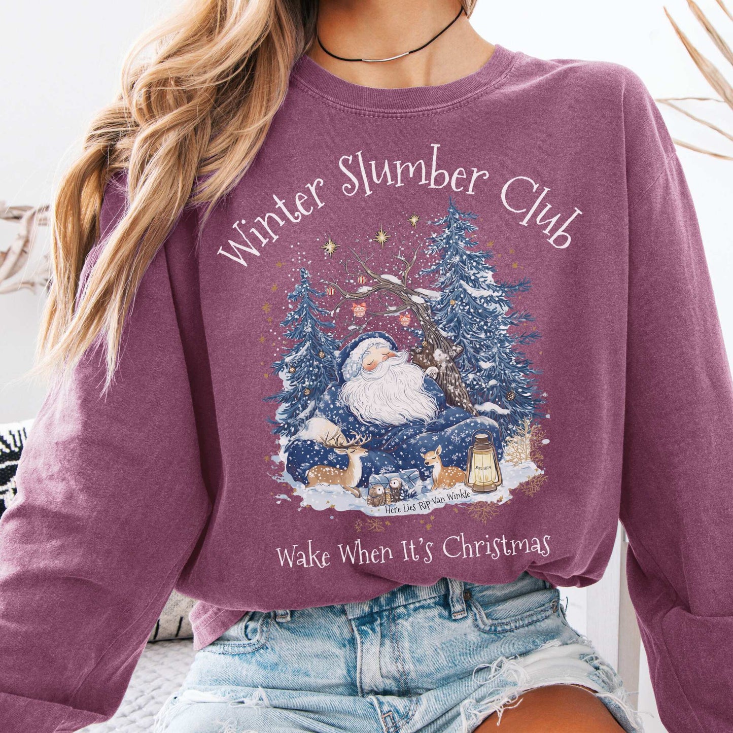 Long-sleeve Berry / S Rip Van Winkle's Winter Slumber Club Christmas Long Sleeve Shirt The Mystic Eden