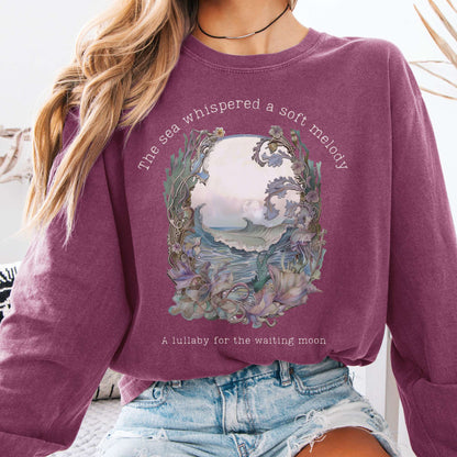 Long-sleeve Berry / S Sea Lullaby for the Waiting Moon Poetry Long Sleeve Tee The Mystic Eden