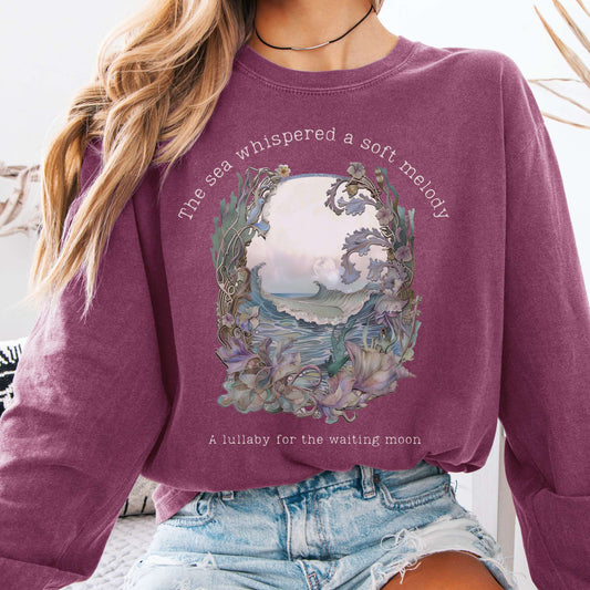 Long-sleeve Berry / S Sea Lullaby for the Waiting Moon Poetry Long Sleeve Tee The Mystic Eden