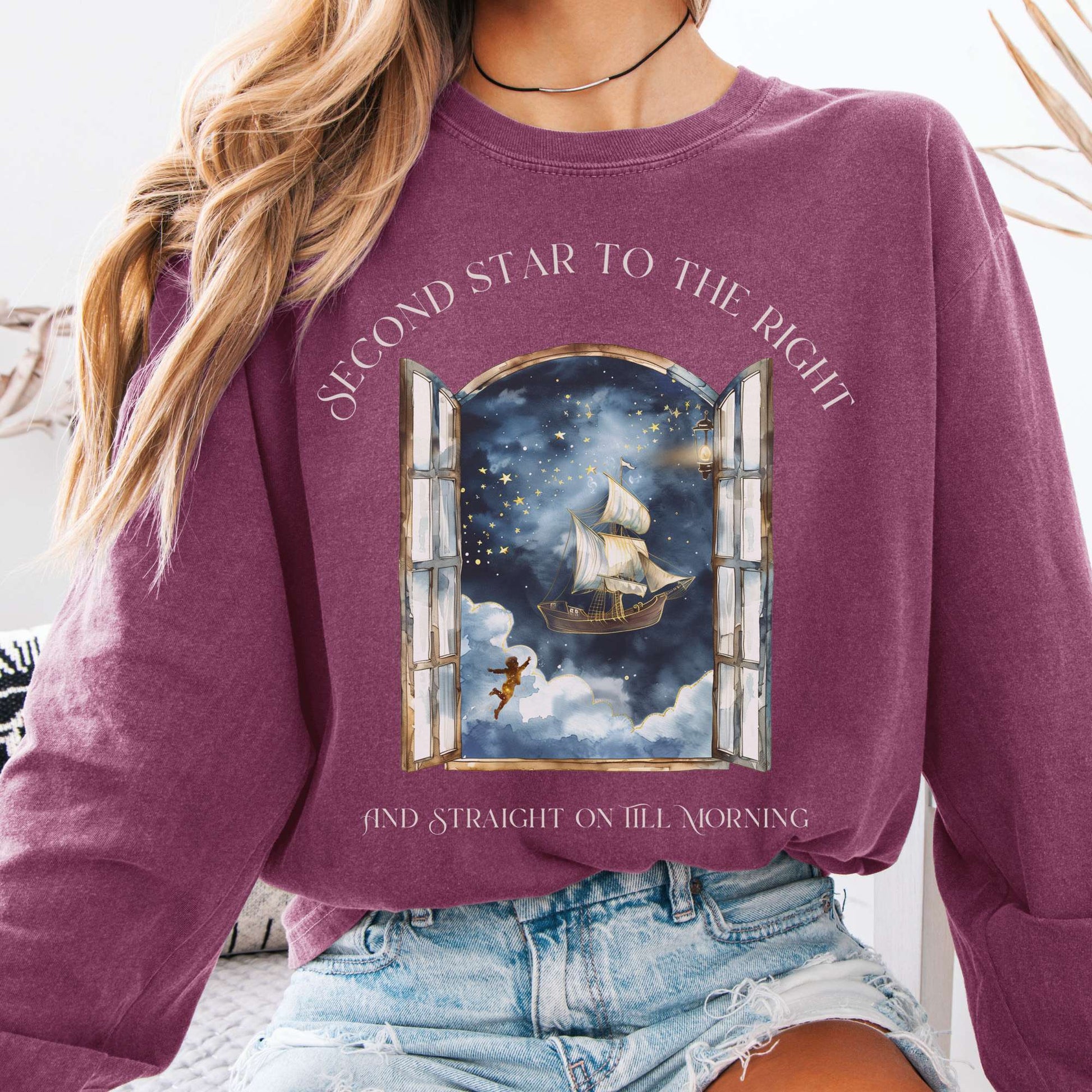Long-sleeve Berry / S Second Star to the Right Peter Pan Long Sleeve Tee The Mystic Eden