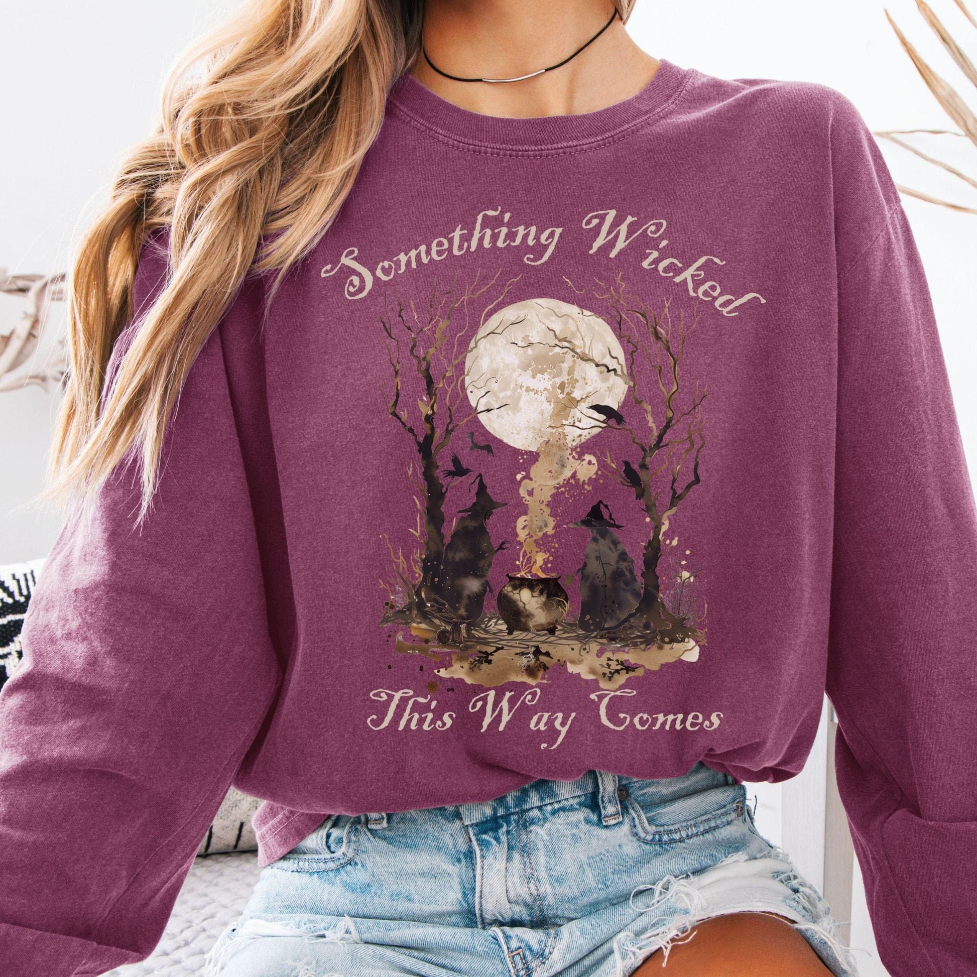 Long-sleeve Berry / S Something Wicked This Way Comes Shakespeare Macbeth Witches Long Sleeve Shirt The Mystic Eden