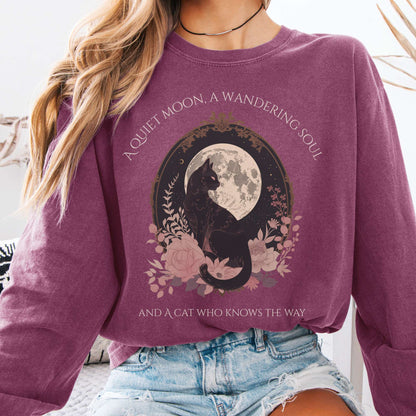 Long-sleeve Berry / S The Cat Who Knows the Way Long Sleeve Tee The Mystic Eden
