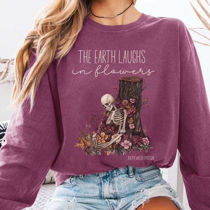 Long-sleeve Berry / S The Earth Laughs in Flowers Ralph Waldo Emerson Long Sleeve Tee The Mystic Eden