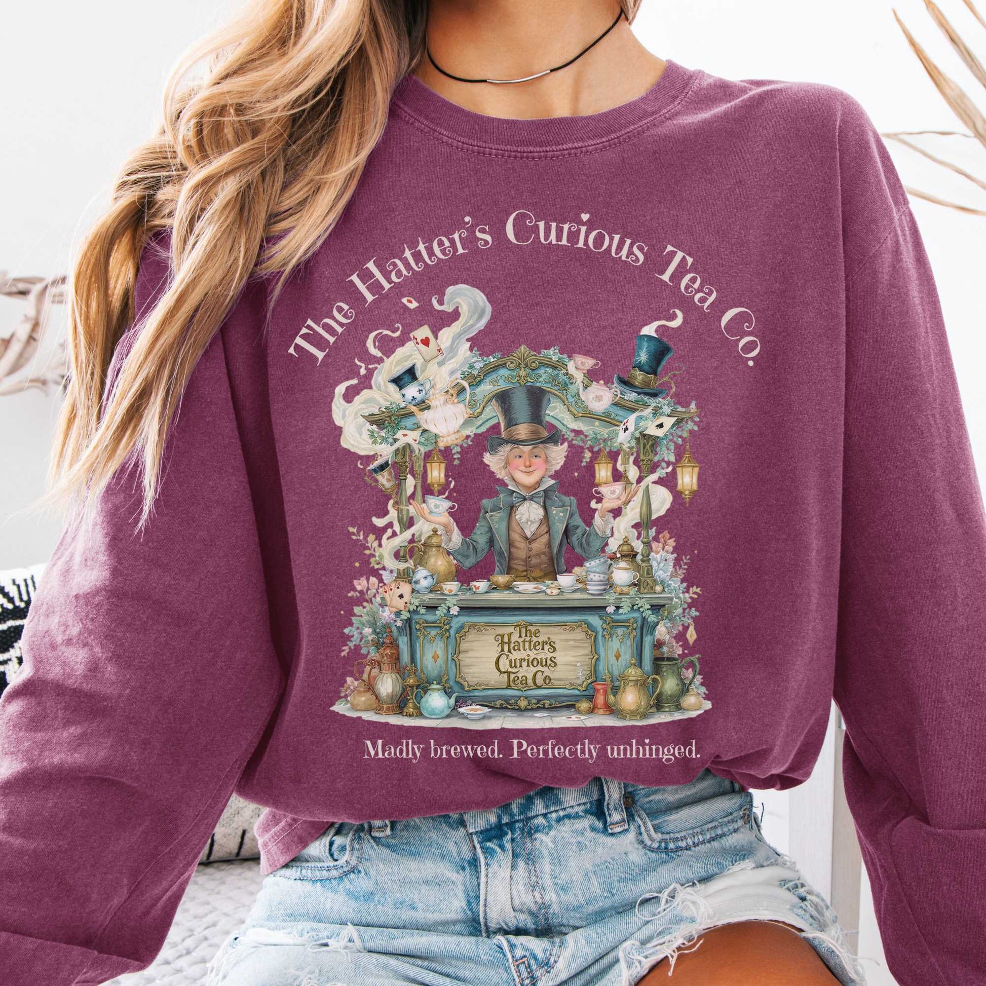 Long-sleeve Berry / S The Hatters Curious Tea Co Long Sleeve Tee The Mystic Eden