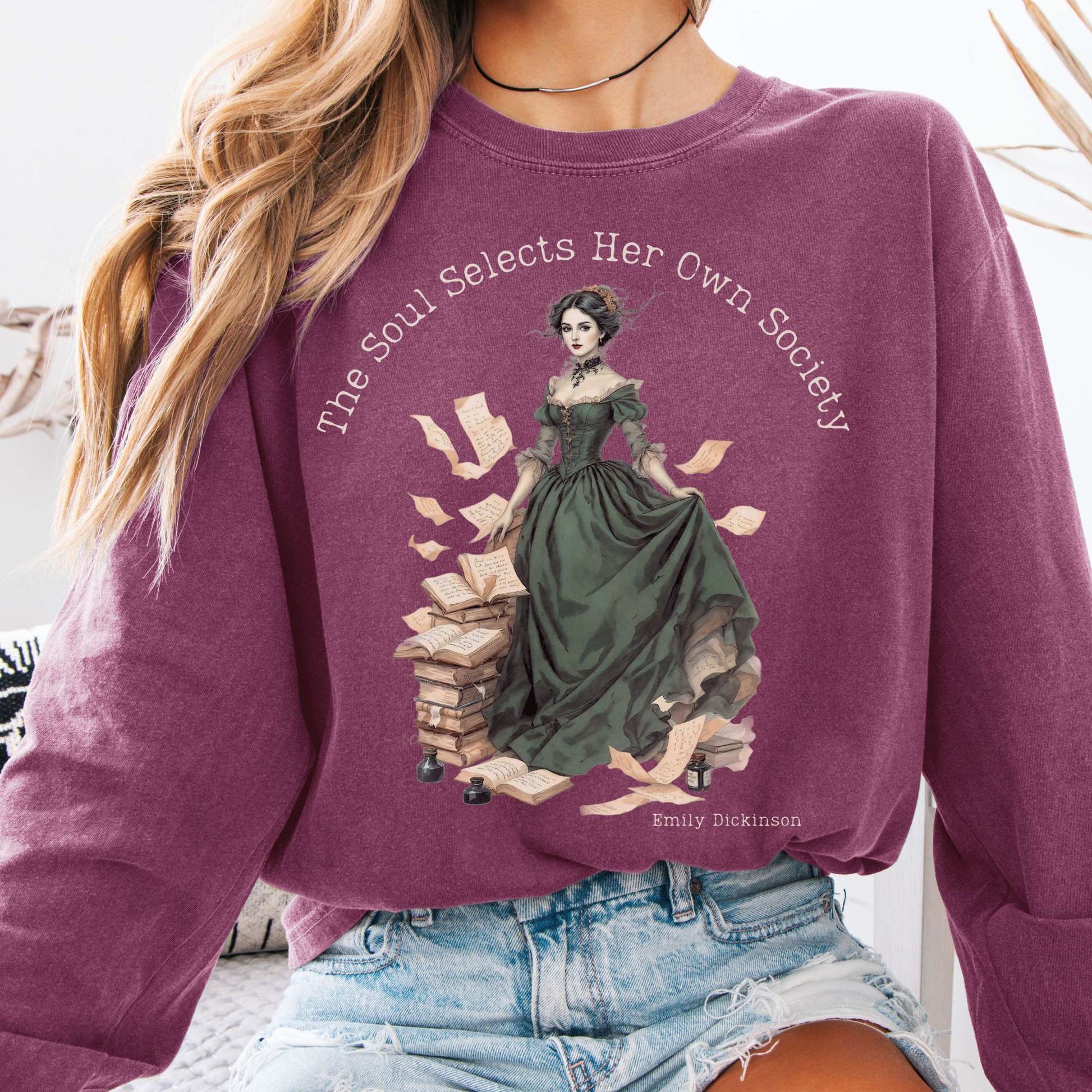 Long-sleeve Berry / S The Soul Selects Her Own Society Emily Dickinson Long Sleeve Tee The Mystic Eden