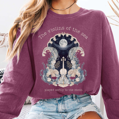 Long-sleeve Berry / S The Violins of the Sea Played Softly to the Moon Poetry Long Sleeve Tee The Mystic Eden