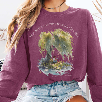 Long-sleeve Berry / S Time Forgets to Move Beneath the Willow Long Sleeve Tee The Mystic Eden