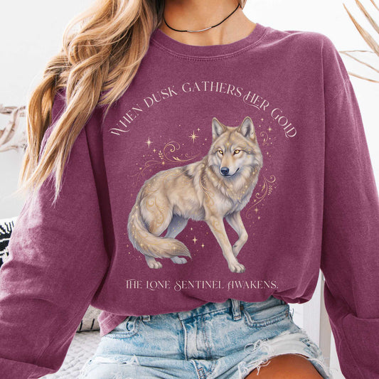 Long-sleeve Berry / S When Dusk Gathers Her Gold Mystical Wolf Long Sleeve The Mystic Eden