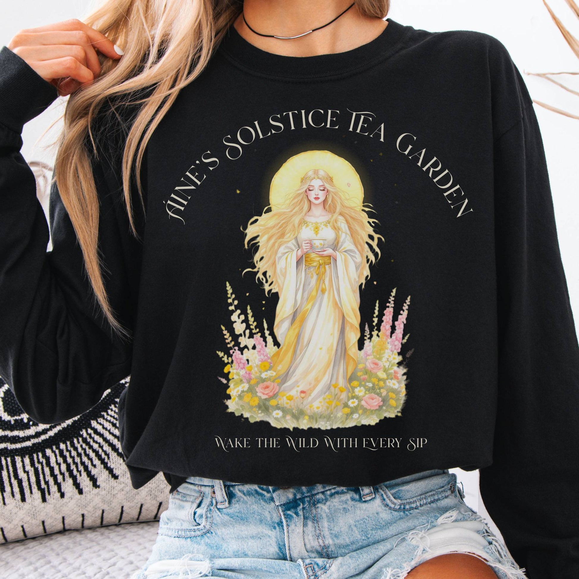 Long-sleeve Black / S Áine’s Solstice Tea Garden Celtic Goddess Long Sleeve The Mystic Eden