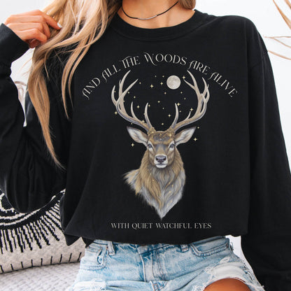 Long-sleeve Black / S All the Woods Are Alive With Watchful Eyes Walter de la Mare Tee The Mystic Eden