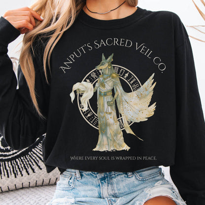 Long-sleeve Black / S Anputs Sacred Veil Co Egyptian Mythology Long Sleeve Tee The Mystic Eden