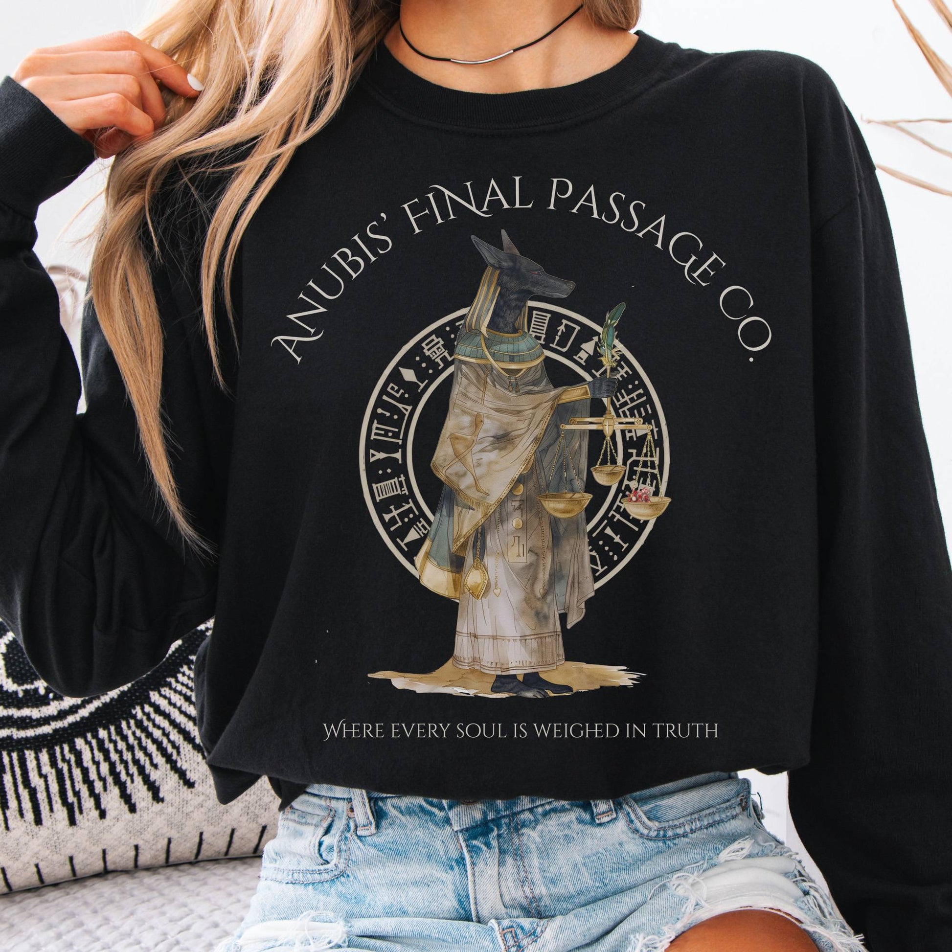 Long-sleeve Black / S Anubis Final Passage Co Egyptian Mythology Long Sleeve Tee The Mystic Eden