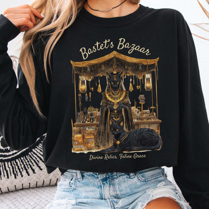 Long-sleeve Black / S Bastet's Bazaar Goddess Long Sleeve Shirt The Mystic Eden