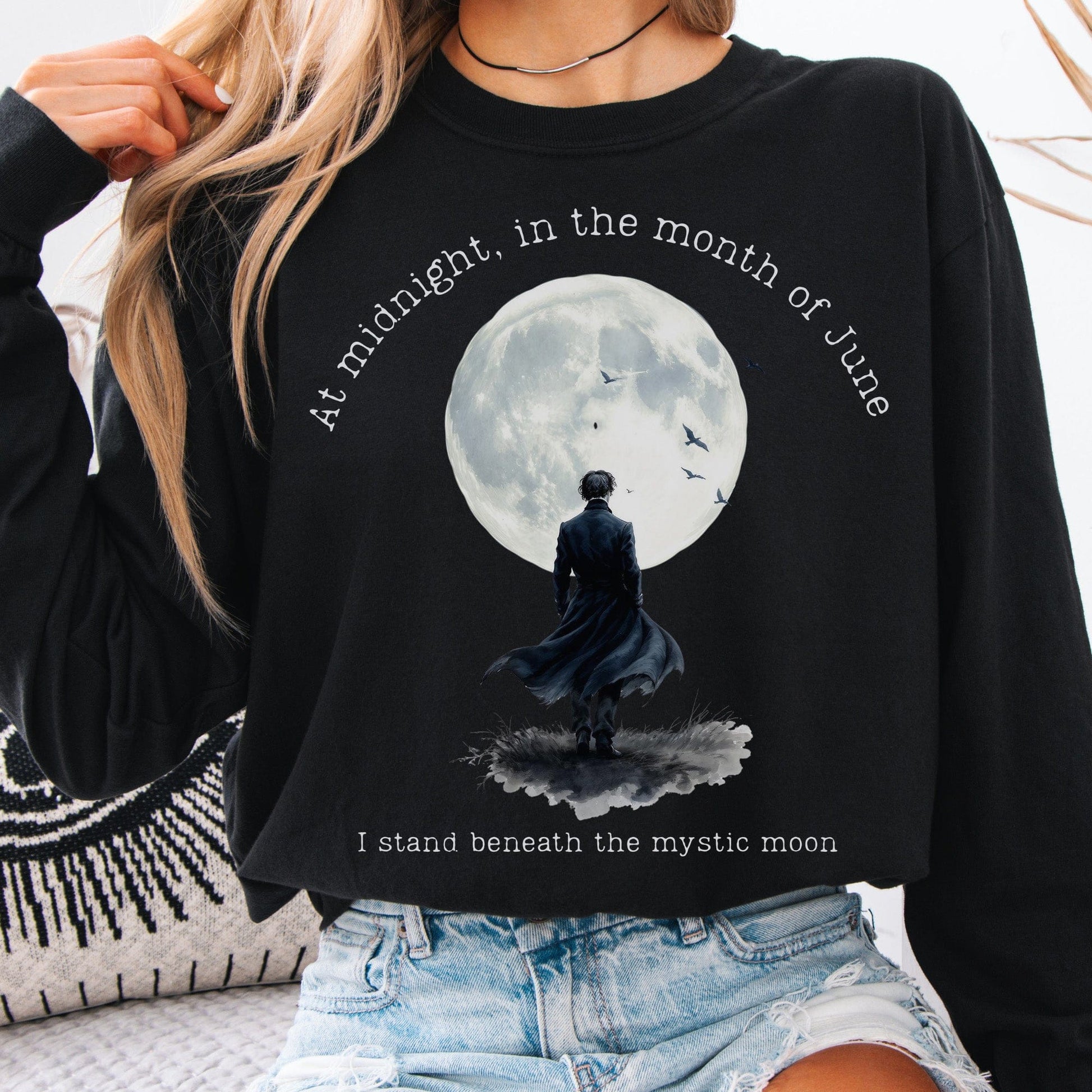 Long-sleeve Black / S Beneath the Mystic Moon Edgar Allan Poe Long Sleeve Tee The Mystic Eden