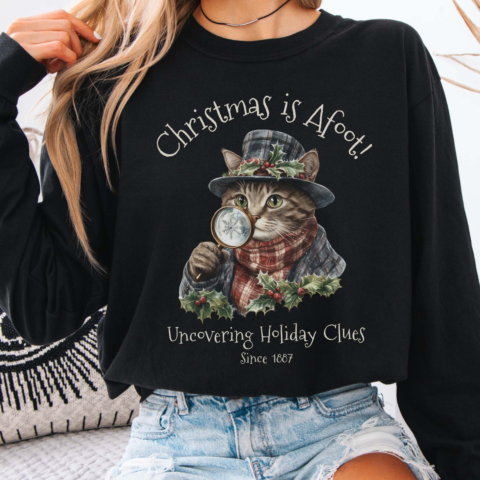 Long-sleeve Black / S Christmas is Afoot! Sherlock Holmes Christmas Long Sleeve Tee The Mystic Eden