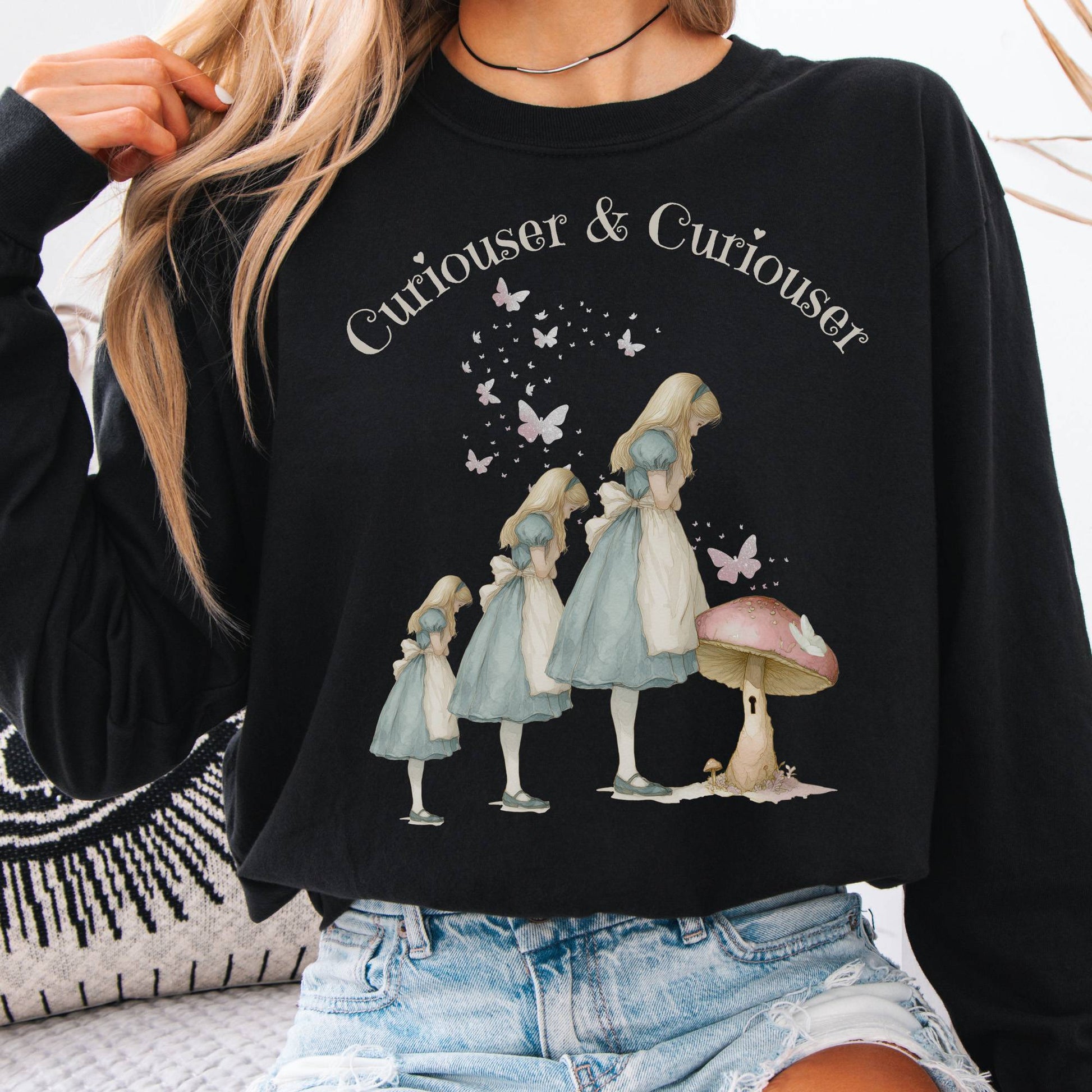 Long-sleeve Black / S Curiouser and Curiouser Alice Long Sleeve Tee The Mystic Eden