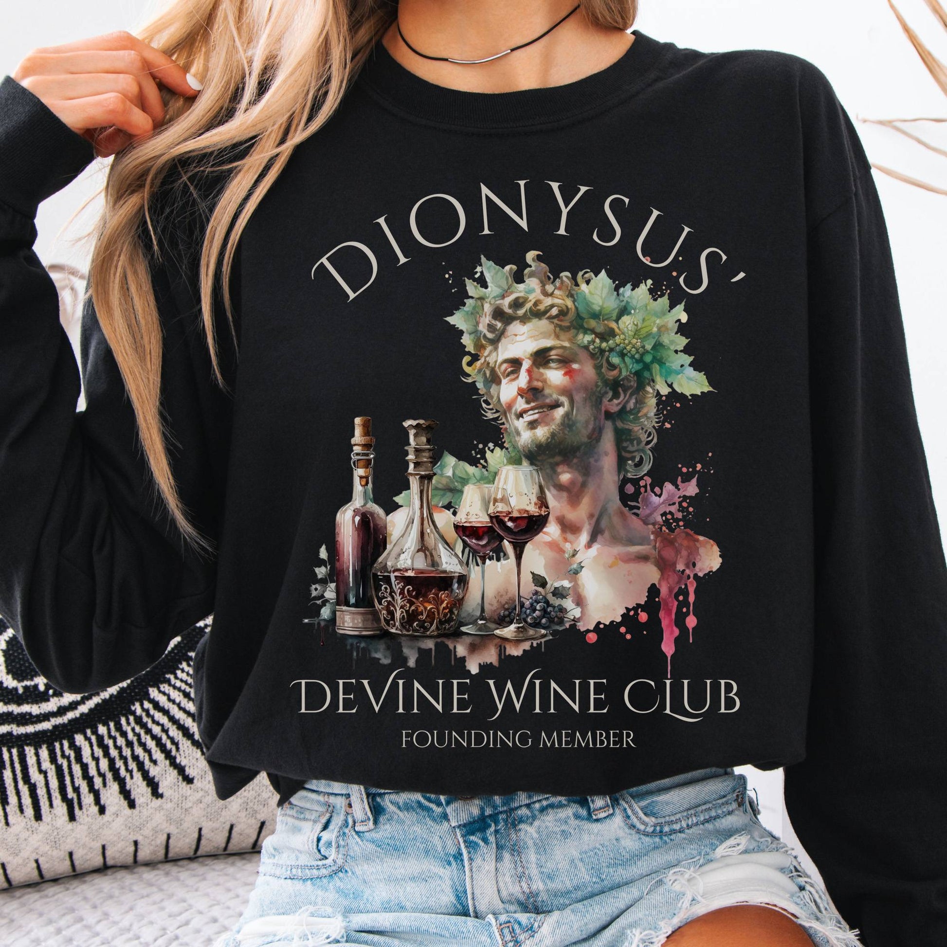 Long-sleeve Black / S Dionysus' Divine Wine Club Mythology Long Sleeve Tee The Mystic Eden