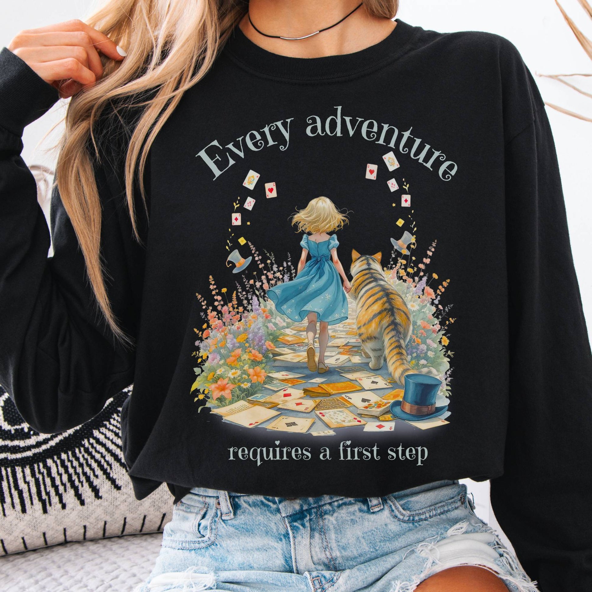Long-sleeve Black / S Every Adventure Requires a First Step Alice Long Sleeve The Mystic Eden